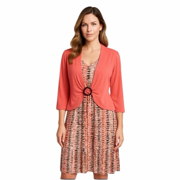 Perceptions Dresses & Skirts - Perceptions Women’s Size L 2-Piece Dress Jacket Set Coral Print Career Church
